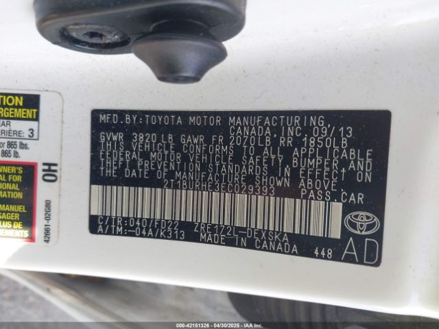 2T1BURHE3EC029393 Toyota Corolla S Plus