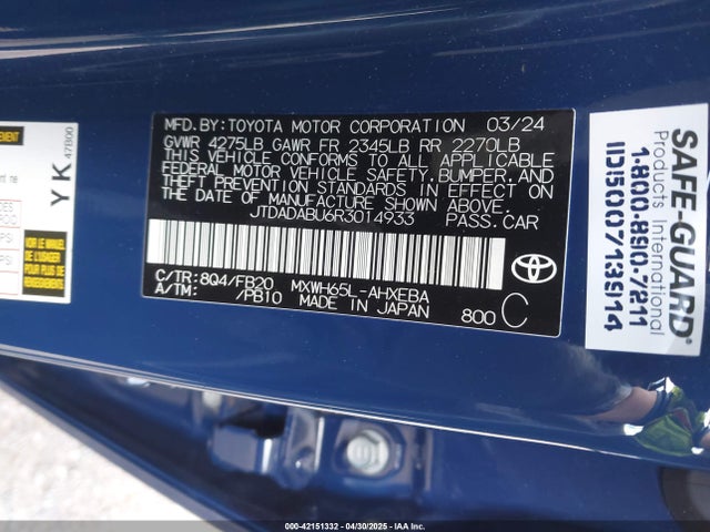 JTDADABU6R3014933 Toyota Prius Le Awd-e