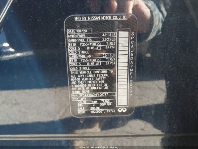3PCAJ5DA7MF100797 Infiniti Qx50 Autograph