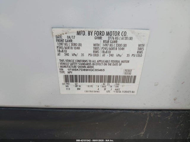 1FM5K7D89HGC85465 Ford 3.5l ti-vct