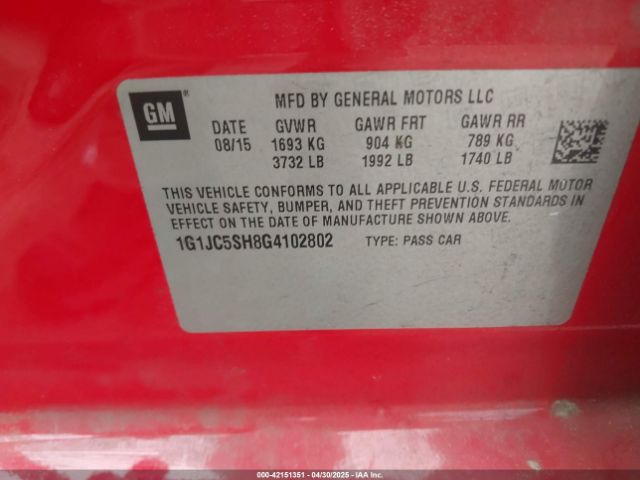 1G1JC5SH8G4102802 Chevrolet Sonic Lt Auto