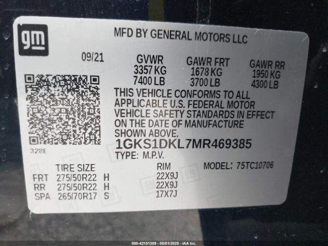 2021 GMC YUKON 1GKS1DKL7MR469385 Photo 8