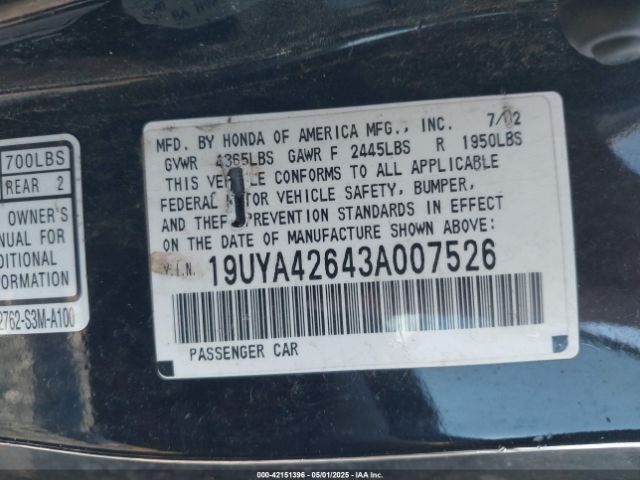 2003 ACURA CL 19UYA42643A007526 Photo 8