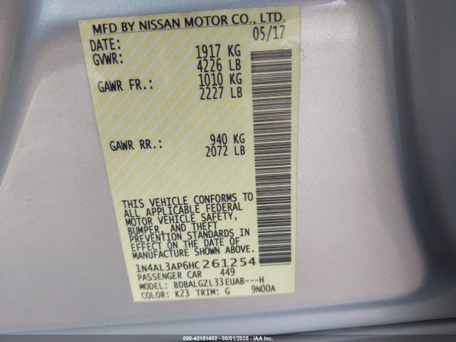 1N4AL3AP6HC261254 Nissan Altima 2.5 S