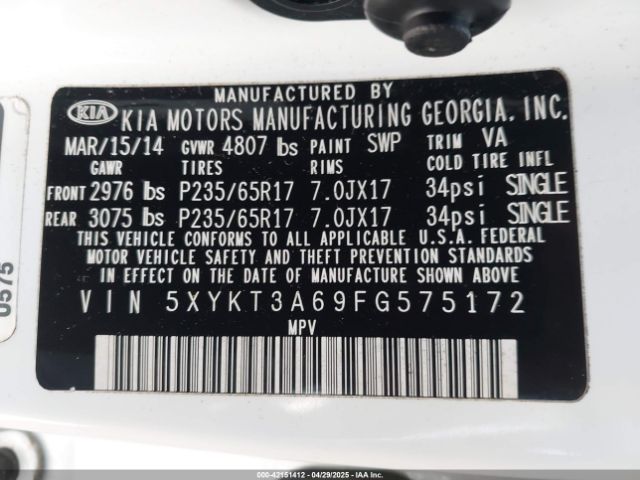 5XYKT3A69FG575172 KIA SORENTO LX