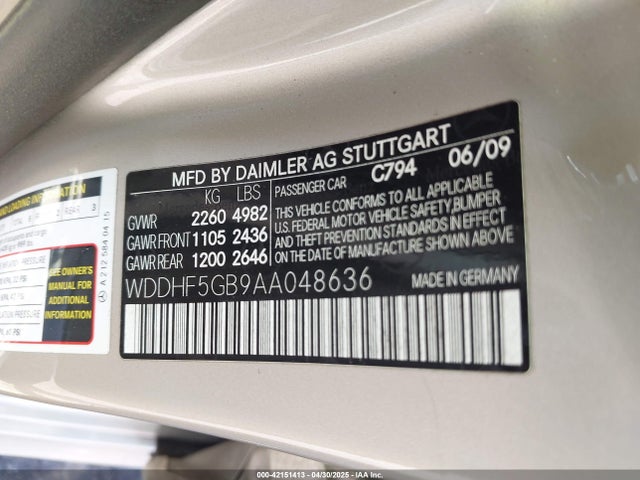 Aukcja sprzedaży 2010 Mercedes-benz E 350, vin: WDDHF5GB9AA048636, numer aukcji: 42151413