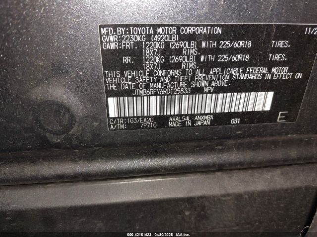 JTMB6RFV6RD125833 Toyota Rav4 Hybrid Xle Premium