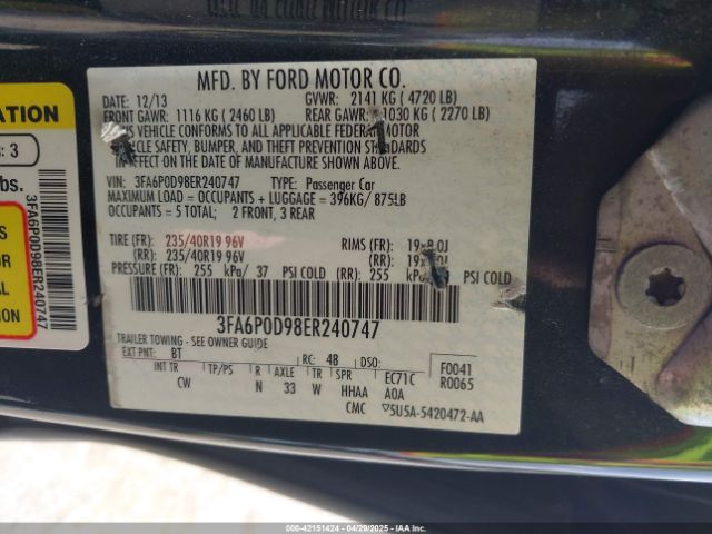 3FA6P0D98ER240747 Ford Fusion Titanium