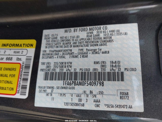 1FA6P8AM0F5409798 Ford Mustang V6