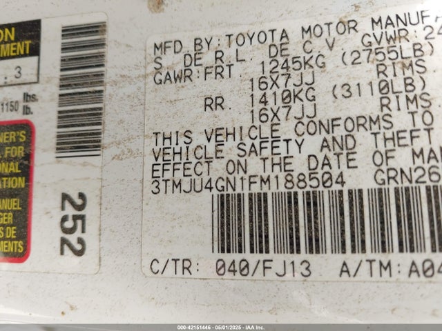 3TMJU4GN1FM188504 Toyota Tacoma Prerunner V6