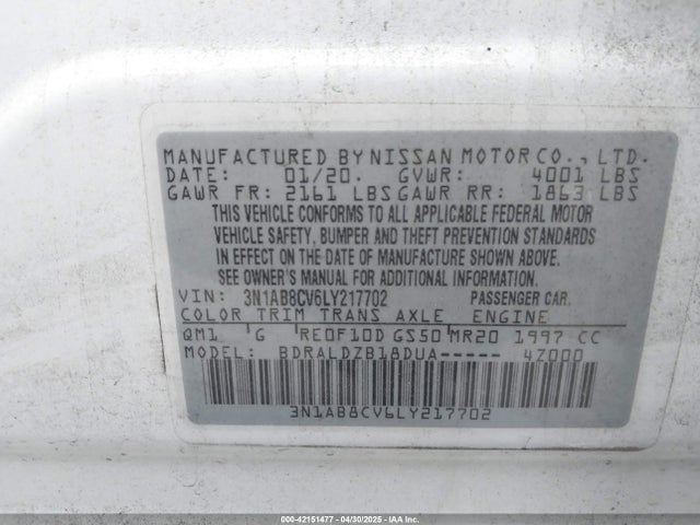 3N1AB8CV6LY217702 Nissan Sentra Sv Xtronic Cvt