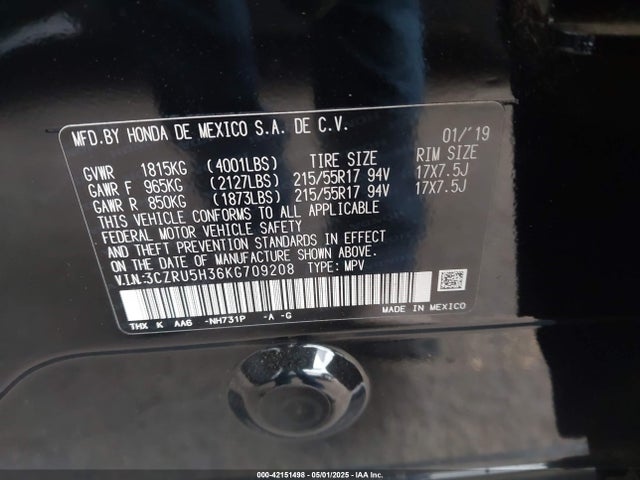 3CZRU5H36KG709208 Honda HR-V LX