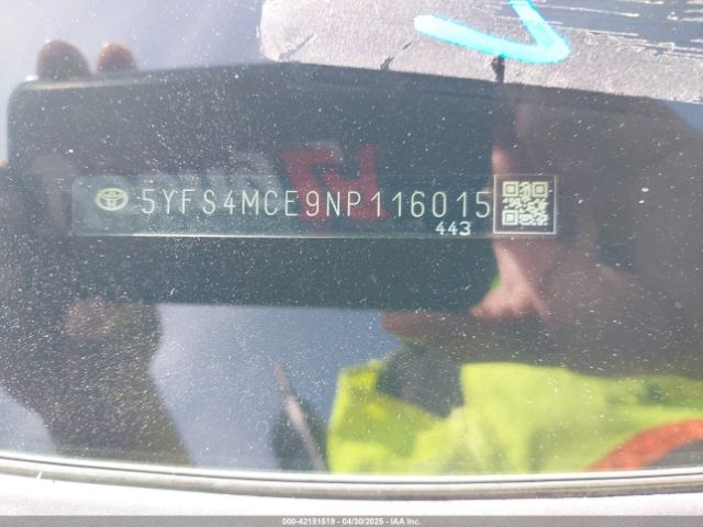 5YFS4MCE9NP116015 Toyota Corolla Se Nightshade Edition