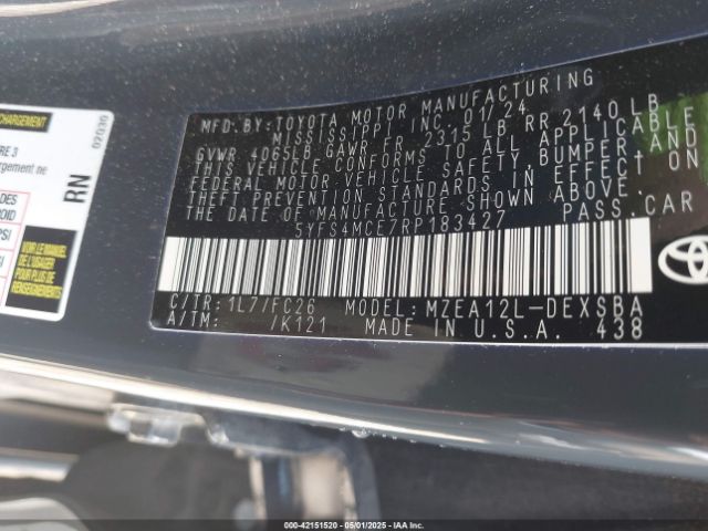 5YFS4MCE7RP183427 Toyota COROLLA SE