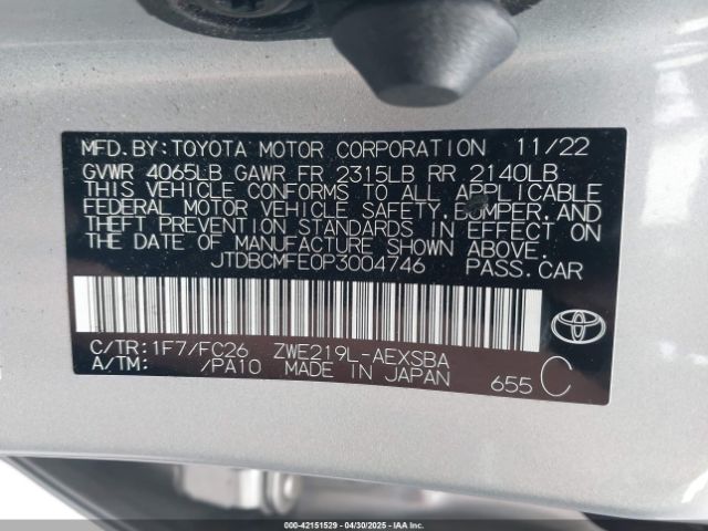 JTDBCMFE0P3004746 Toyota Corolla Hybrid Se