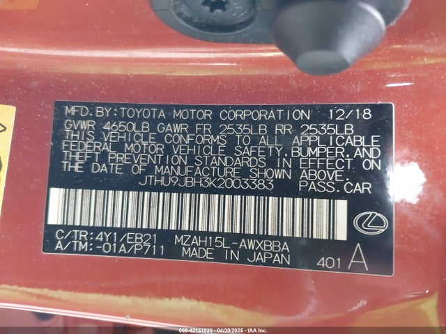 JTHU9JBH3K2003383 Lexus Ux 250h F Sport