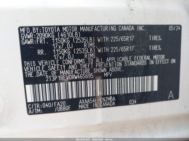 2T3P1RFV0RW465695 Toyota Rav4 Xle