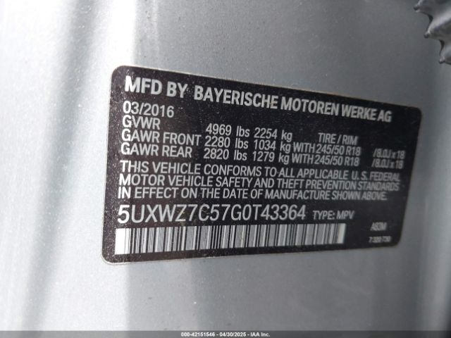 5UXWZ7C57G0T43364 BMW X3 Sdrive28i