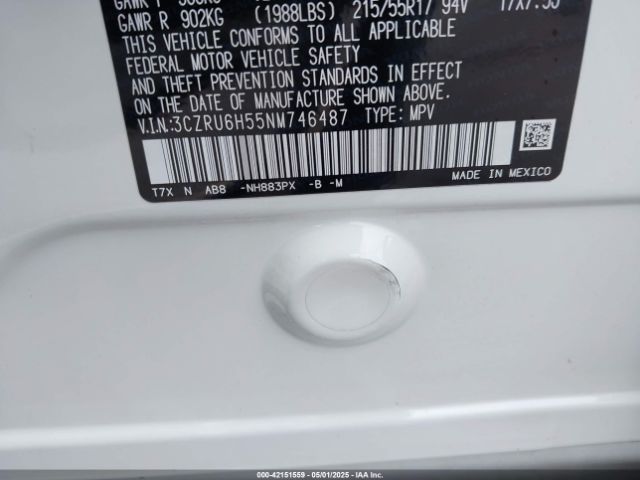 3CZRU6H55NM746487 Honda Hr-v Awd Ex