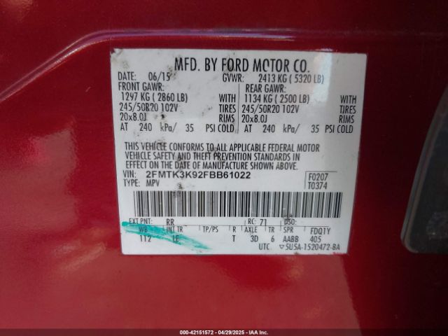 2FMTK3K92FBB61022 Ford Edge Titanium