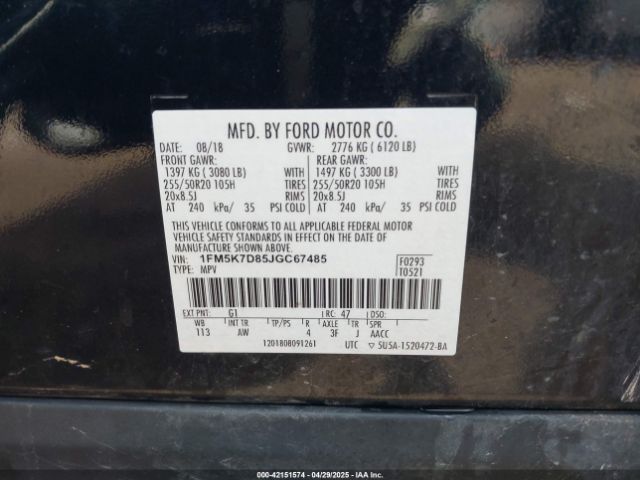 2018 FORD EXPLORER 1FM5K7D85JGC67485 Photo 8