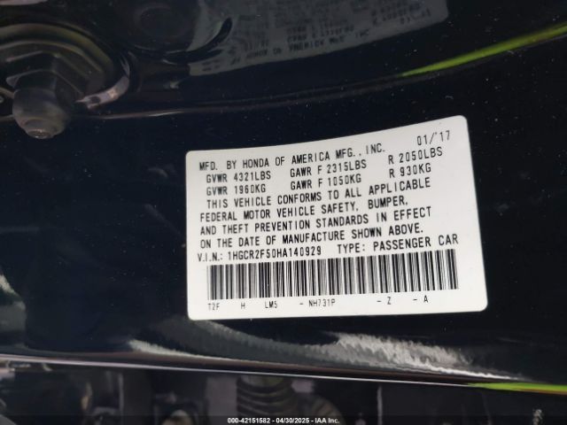 1HGCR2F50HA140929 Honda Accord Sport