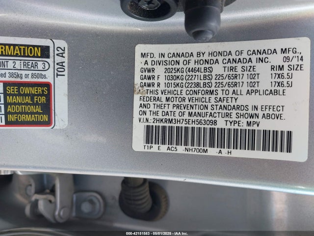 2HKRM3H75EH563098 Honda Cr-v Ex-l
