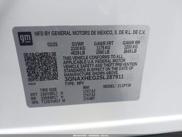 3GNAXHEG2SL287911 Chevrolet Equinox Fwd Lt
