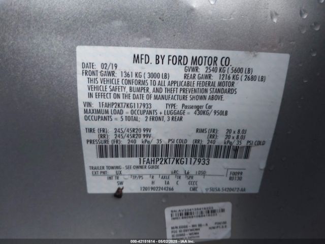1FAHP2KT7KG117933 Ford TAURUS SHO