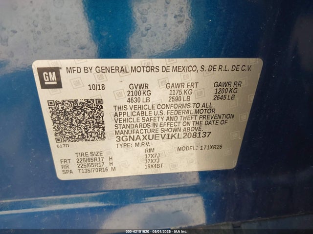 3GNAXUEV1KL208137 Chevrolet EQUINOX LT