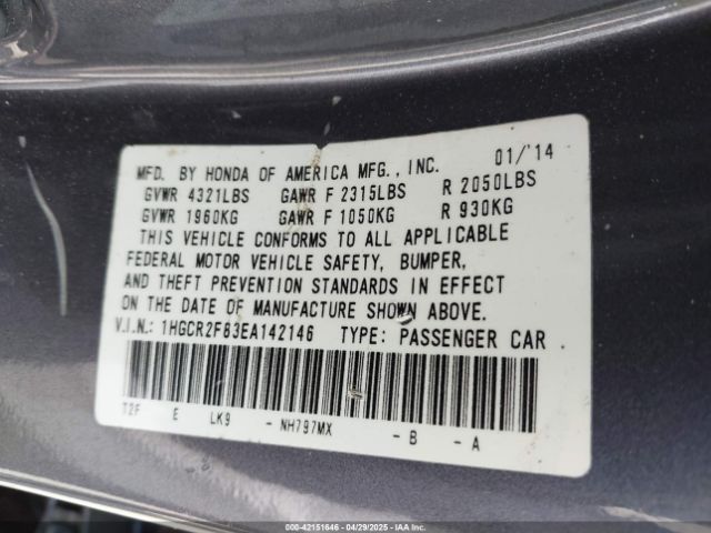 1HGCR2F83EA142146 Honda Accord Ex-l