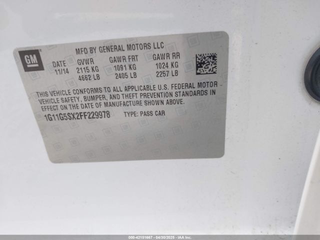 1G11G5SX2FF229978 Chevrolet Malibu 2lz