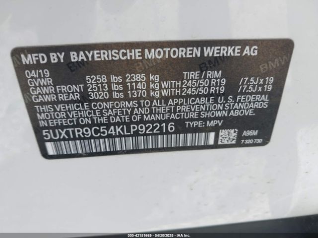 5UXTR9C54KLP92216 BMW X3 Xdrive30i