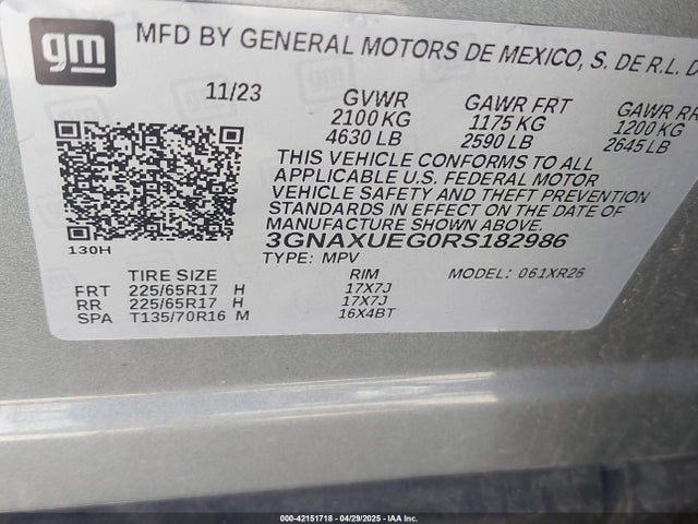 3GNAXUEG0RS182986 Chevrolet Equinox Awd Lt
