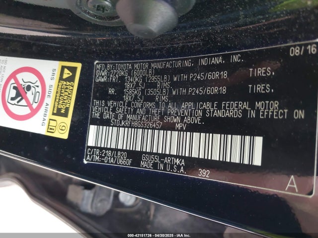 5TDJKRFH8GS326457 Toyota Highlander Xle V6