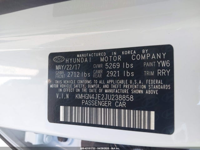 KMHGN4JE2JU238858 Genesis G80 3.8