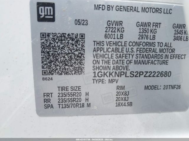 1GKKNPLS2PZ222680 GMC Acadia Fwd Denali