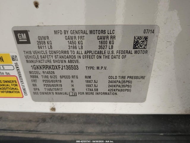 1GKKRRKDXFJ136503 GMC Acadia Slt-1
