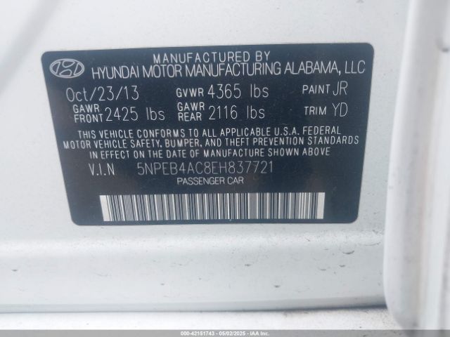 5NPEB4AC8EH837721 Hyundai SONATA GLS