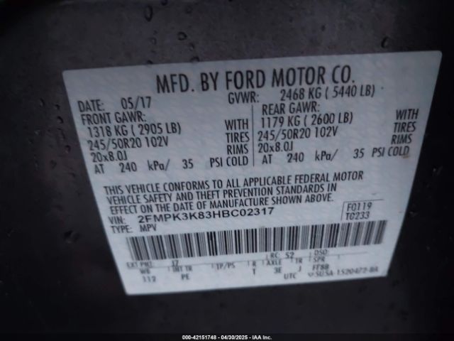 2FMPK3K83HBC02317 Ford Edge Titanium