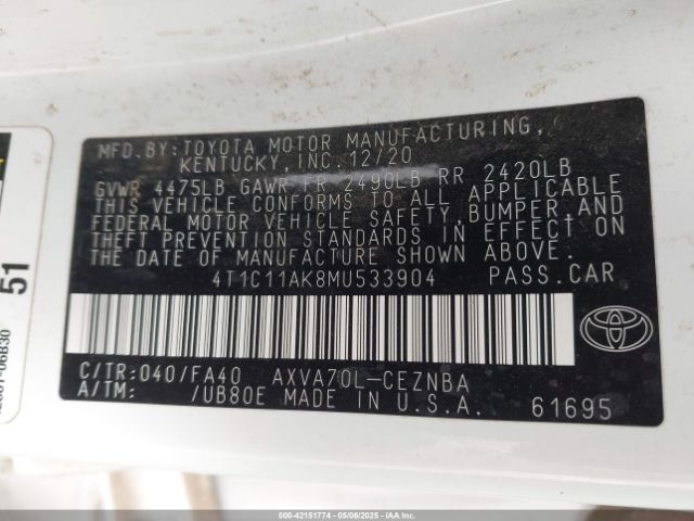4T1C11AK8MU533904 Toyota CAMRY LE