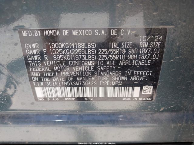 3CZRZ1H5XSM730429 Honda Hr-v 2wd Sport