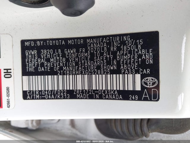 2T1BURHEXGC528825 Toyota 2zr-fe
