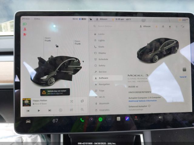 5YJ3E1EB7KF191872 Tesla Model 3 Long Range/performance
