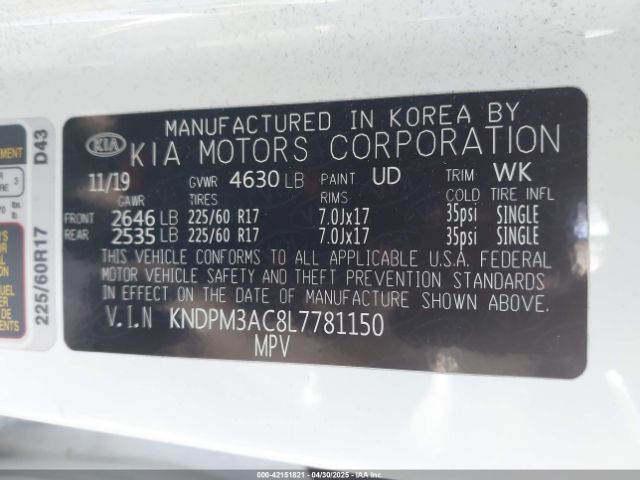KNDPM3AC8L7781150 KIA Sportage Lx