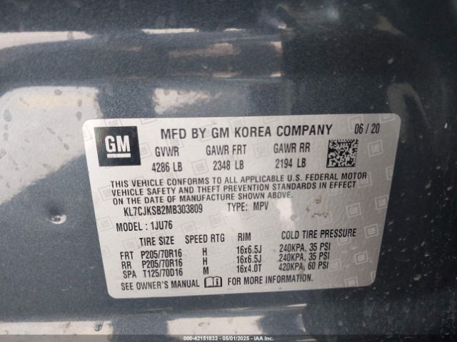 2021 CHEVROLET TRAX KL7CJKSB2MB303809 Photo 8
