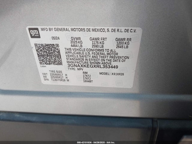 3GNAXKEGXRL353449 Chevrolet Equinox Fwd Lt
