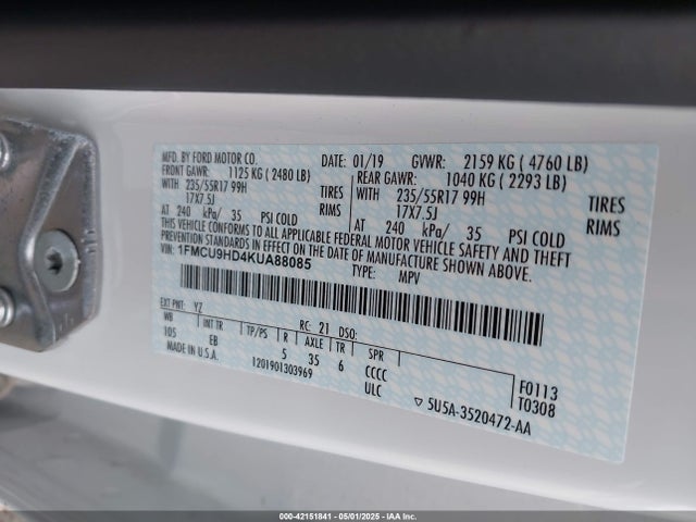 1FMCU9HD4KUA88085 Ford ESCAPE SEL
