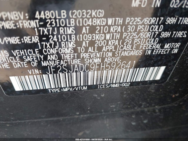 Subaru 2.5na u5 2015 JF2SJADC9FH592641 Image 9