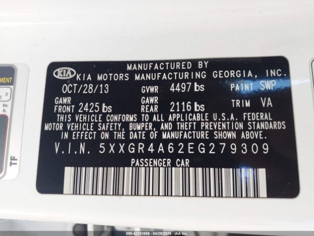 5XXGR4A62EG279309 KIA Optima Sxl Turbo
